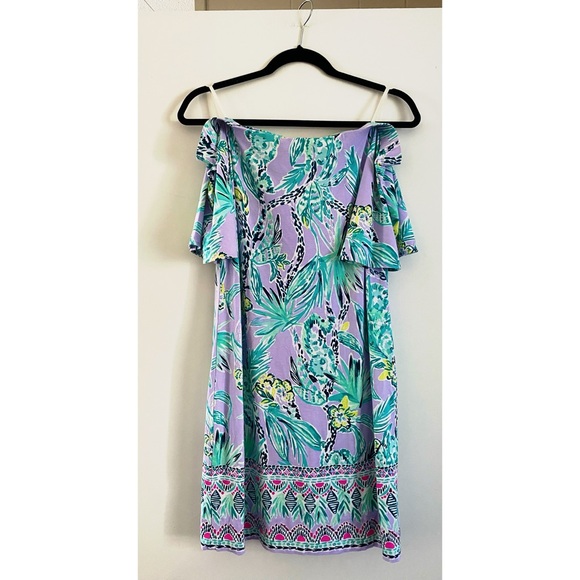LILLY PULITZER Lilac Purple Floral Off The Shoulder Dress - Picture 5 of 7